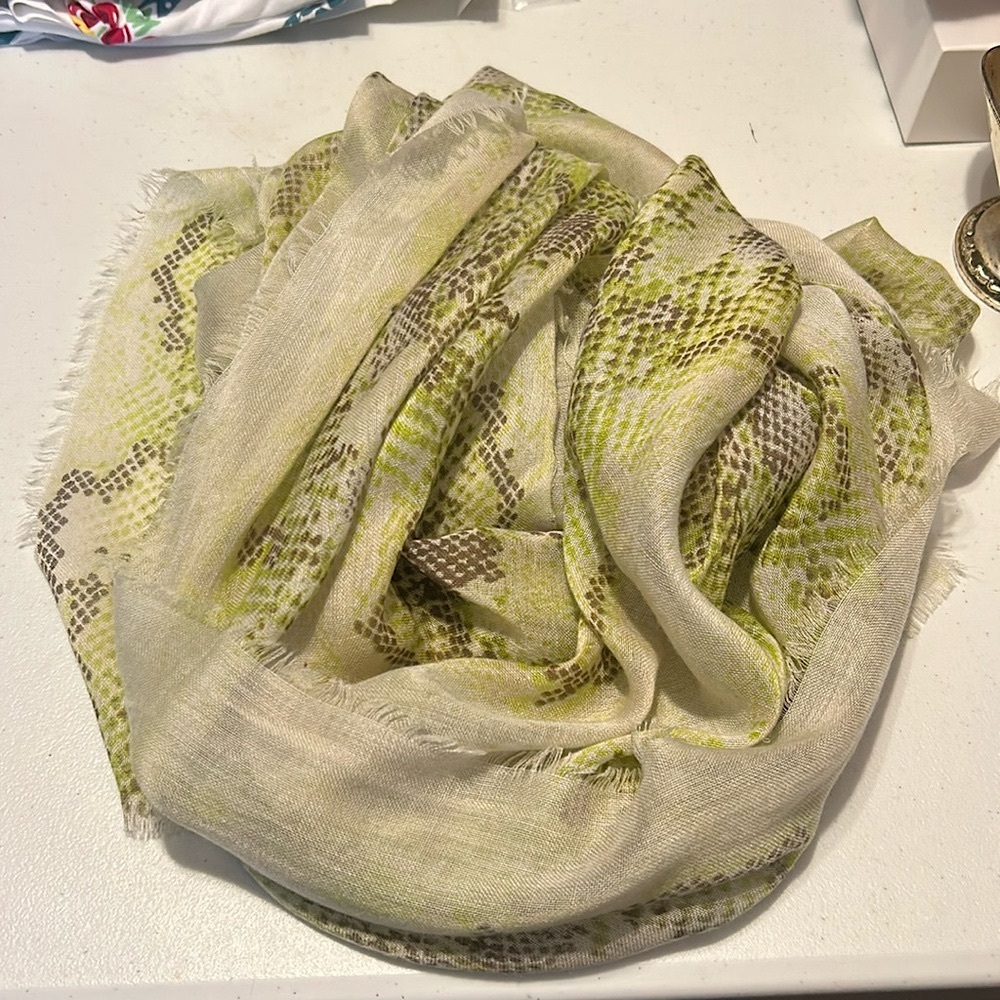 Green Reptile Print Scarf/Wrap, 73” x 29”.